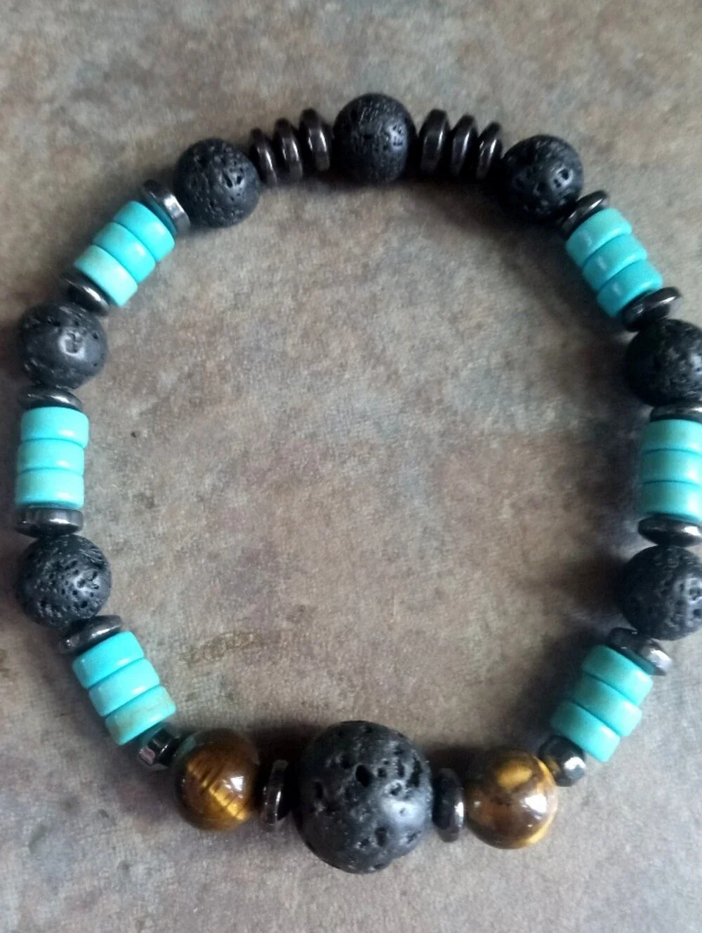 Men's Turquoise & Black Lava Bead Stretch Bracelet - Unbranded